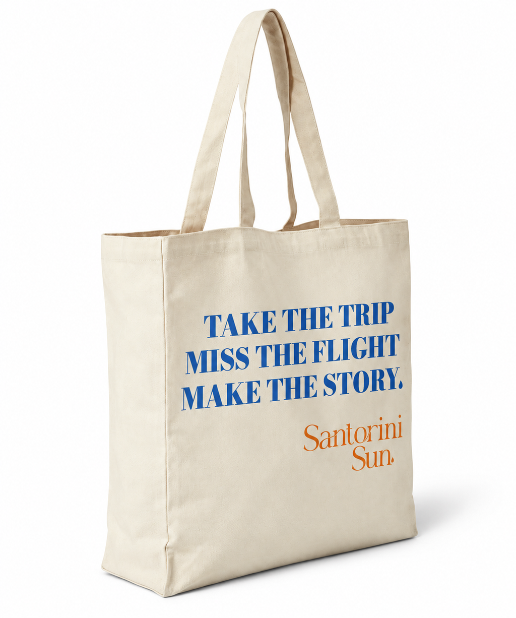 Canvas tote . Take trip. Miss the flight. Make the memory