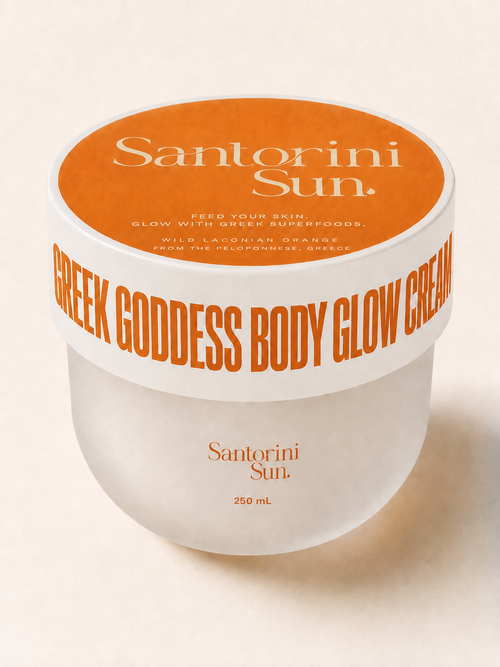Greek Goddess Body Glow Cream — Wild Laconian Orange, 250mL, Santorini Sun Beauty