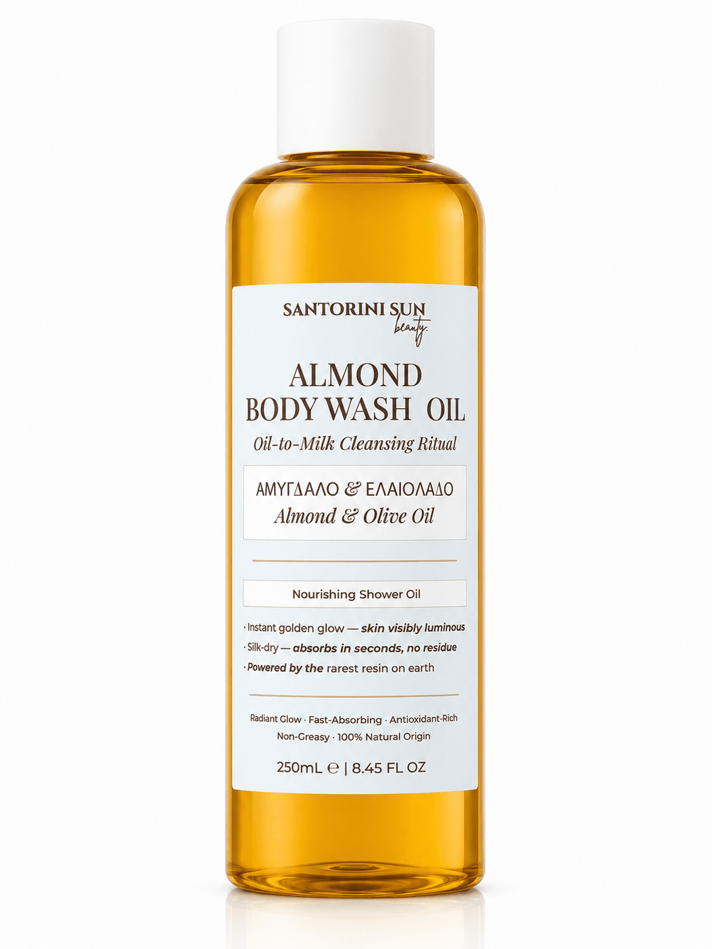 ALMOND BODY WASH OIL — Oil-to-Milk Cleansing Ritual · · - Santorini Sun