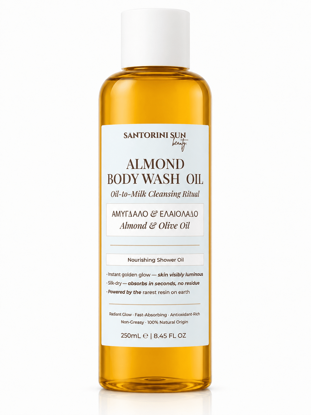 ALMOND BODY WASH OIL — Oil-to-Milk Cleansing Ritual · · - Santorini Sun
