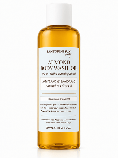 ALMOND BODY WASH OIL — Oil-to-Milk Cleansing Ritual · · - Santorini Sun