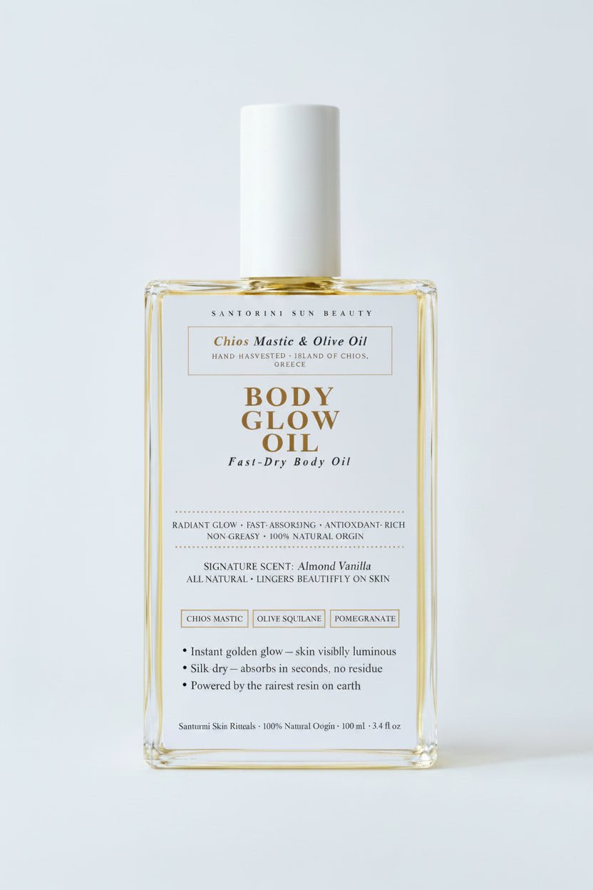BODY GLOW OIL — Fast - Dry Mediterranean Body Oil · Antioxidant - Rich · 100% Natural · 100mL - Santorini Sun