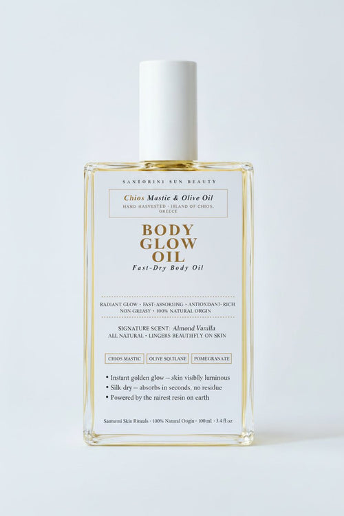 BODY GLOW OIL — Fast - Dry Mediterranean Body Oil · Antioxidant - Rich · 100% Natural · 100mL - Santorini Sun