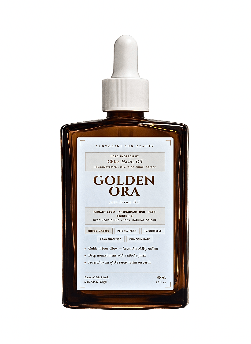 GOLDEN ORA — Chios Mastic Face Serum Oil · Radiant Glow · 100% Natural · 50mL - Santorini Sun
